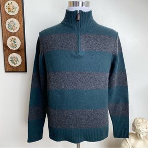 J Crew Lambs Wool Bold Stripe 1/4 Zip Sweater